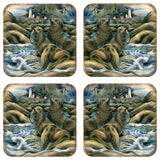 Juego de 4 posavasos de corcho de madera "Leones del Mar" de J. Bergsma - Decoración de fauna costera - 8199466C-S4