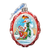 Playing with The Snowman Mercury Glass Ornament by G. DeBrekht - Christmas Santa Snowman Decor - 777383