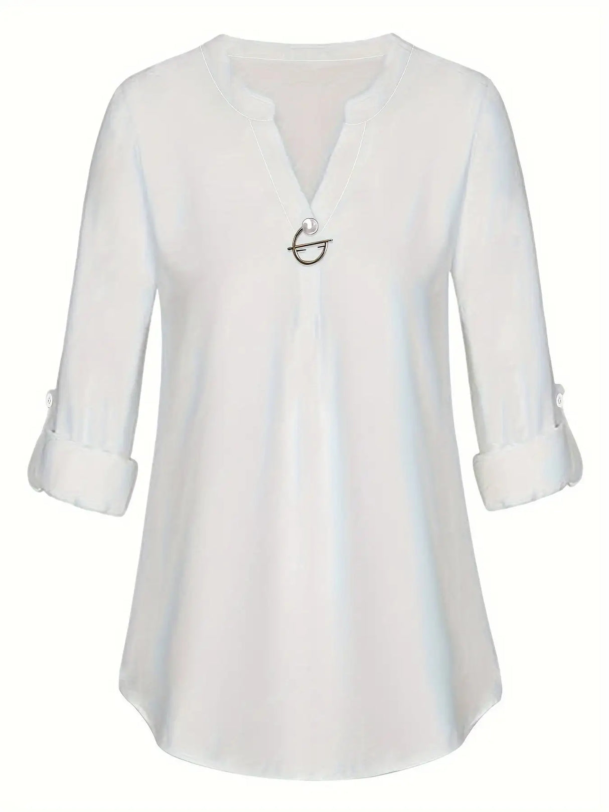 Women's Long Sleeved Simple And Versatile Casual Pearl Button Shirt - Lootquake