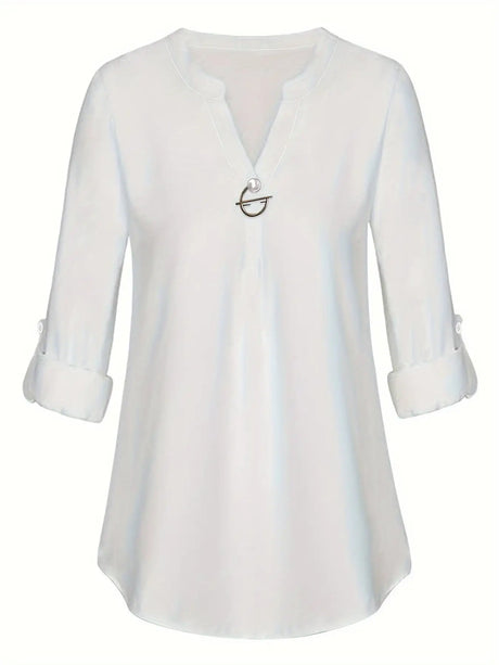 Women's Long Sleeved Simple And Versatile Casual Pearl Button Shirt - Lootquake