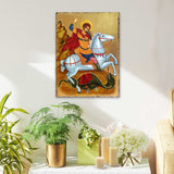 Icono sagrado ortodoxo religioso de madera de San Jorge, bañado en oro - Decoración inspiradora - 85013