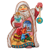 Figura navideña de osito de peluche esculpida y pintada a mano por G. DeBrekht - Decoración navideña de muñeco de nieve de Papá Noel - 661531