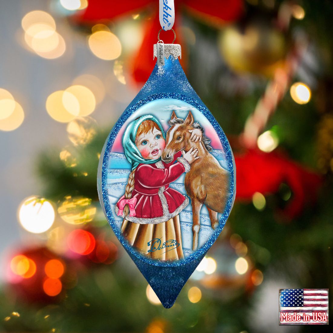 Girl with Horse Drop Glass Ornament by G. DeBrekht - Christmas Decor - 757-001