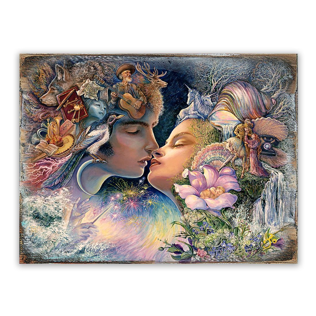 Arte de pared de madera "Preludio a un beso" de Josephine Wall - Decoración de fantasía - 852150-JW