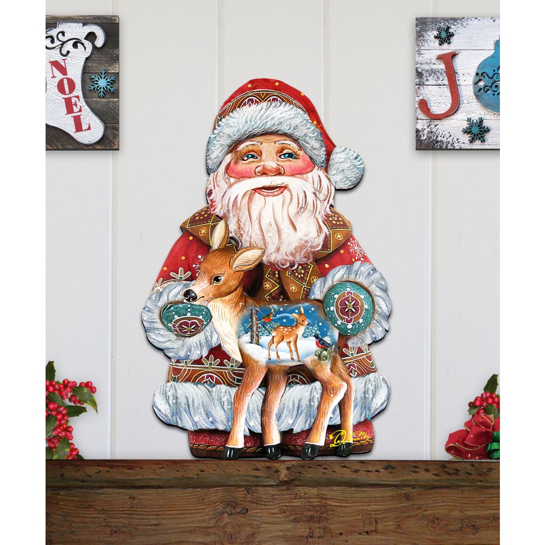 Decoración navideña para puerta con cervatillo navideño de G. DeBrekht - Decoración navideña con muñeco de nieve y Papá Noel - 8118081H