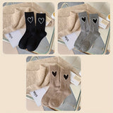 Lot de 3/5 paires de chaussettes côtelées à motif cœur, chaussettes mi-hautes confortables et douces, bas et collants pour femmes