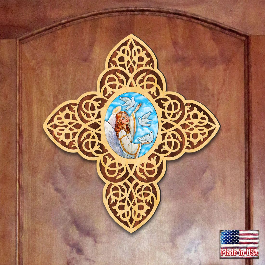 Cruz de madera con filigrana de paloma y ángel de la guarda de Museum Icons - Decoración inspiradora - 88491