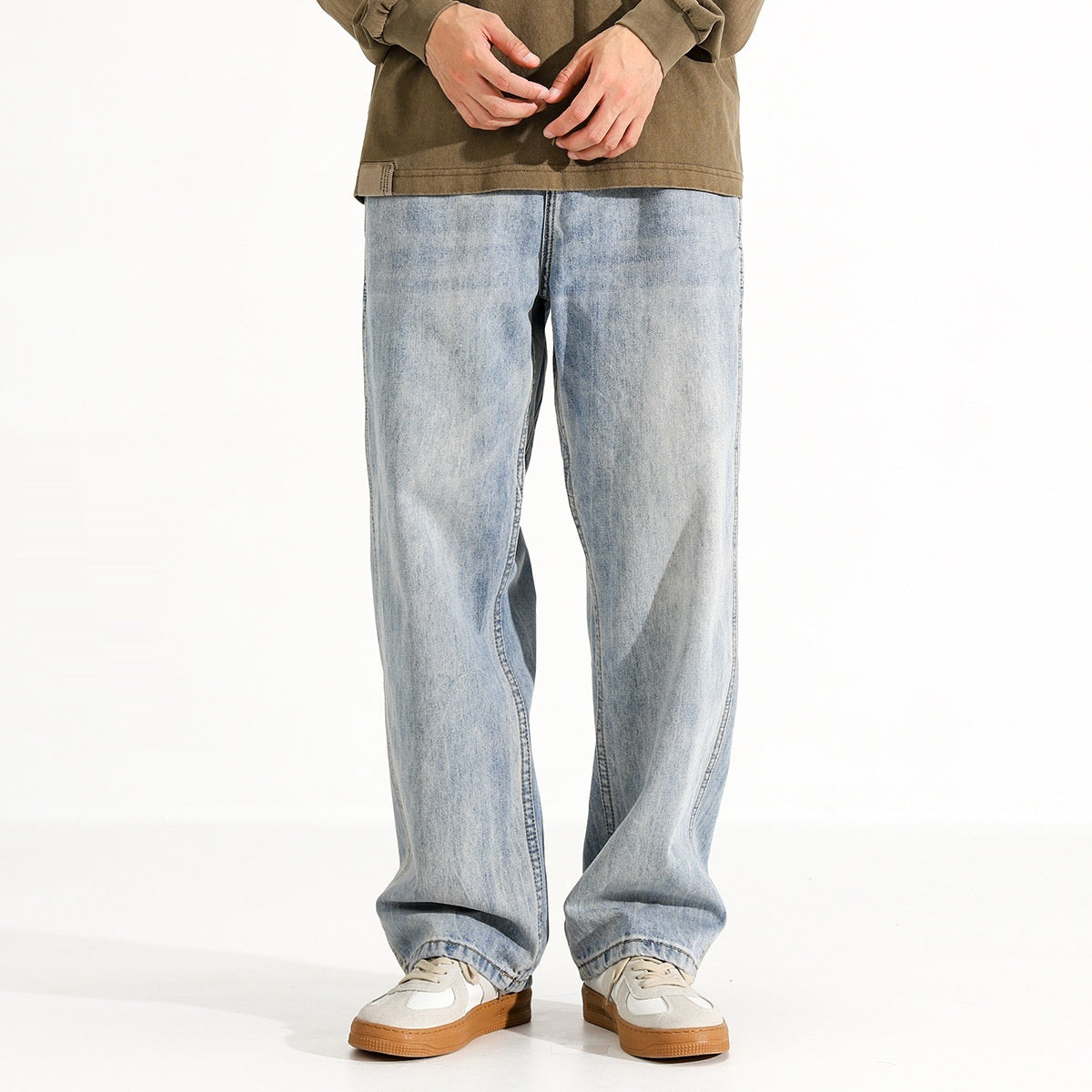 Men's Washed Distressed Straight Loose Straight Jeans - Lootquake