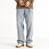 Men's Washed Distressed Straight Loose Straight Jeans - Lootquake