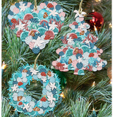 Coastal Wreath Wooden Ornaments Set of 3 by G. DeBrekht - Coastal Holiday Decor - 8100033S3