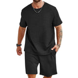 Sports Casual Suit Solid Color Round Neck T-shirt Shorts - Lootquake
