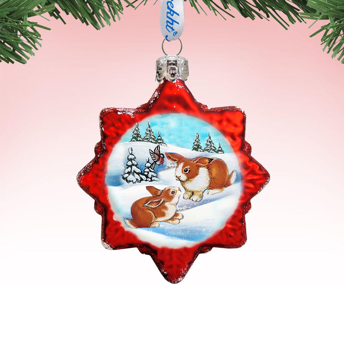 Adorno de vidrio de mercurio con forma de conejo de Papá Noel de G. DeBrekht - Decoración navideña con animales salvajes - 771019