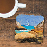 Sailboat Coastal Wooden Cork Coasters Gift Set of 4 by Nature Wonders - 95274C-S4