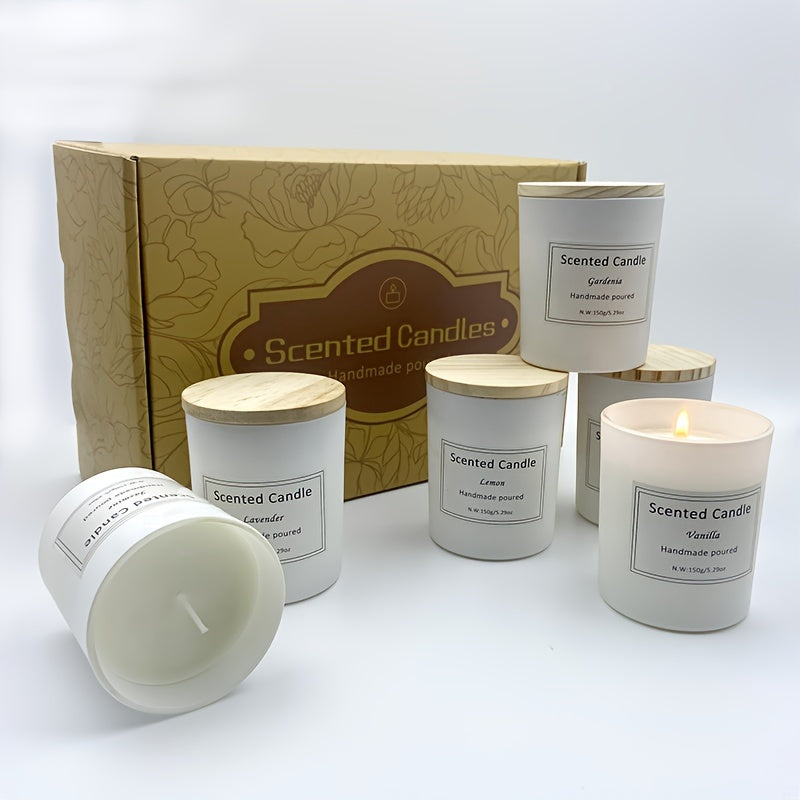 6 bouteilles, bougie parfumée, 150 g (5,29 oz), bougie sans fumée, 45 heures de combustion, vanille, jasmin, lavande, maison, coffret cadeau en verre blanc, mariage, anniversaire, Halloween, Thanksgiving, Noël, maman, amie, épouse, sœur, femmes H
