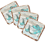 Mermaid Coastal Wooden Cork Coasters Gift Set of 4 by Nature Wonders - Coastal Sea-Life Decor - 8198514-9C-S4