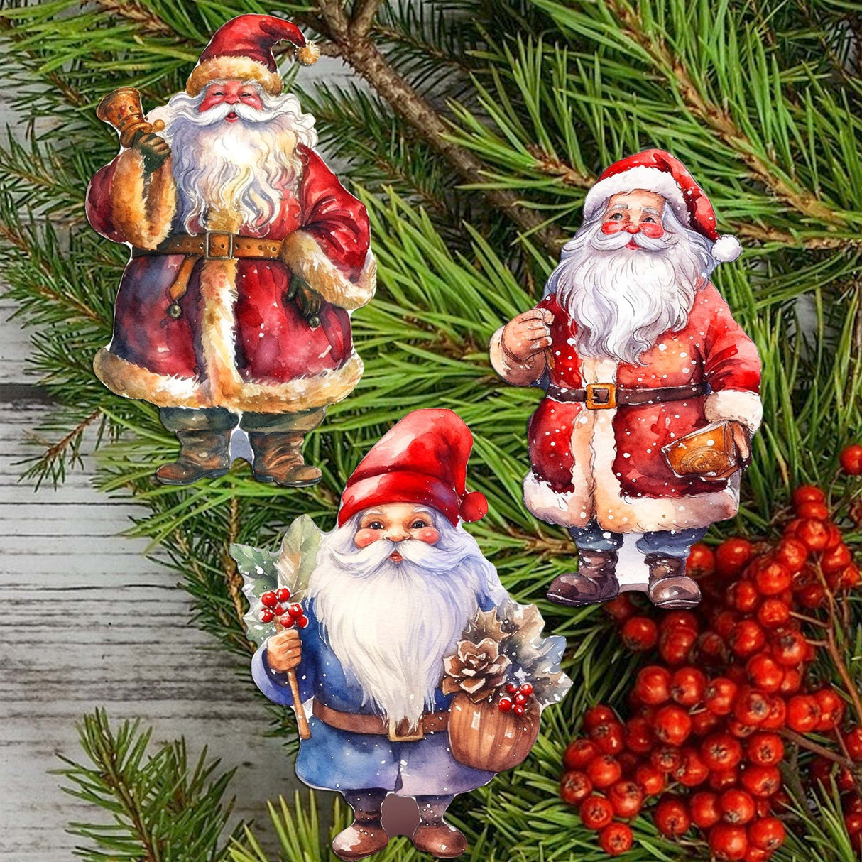 Santa Decorative Wooden Clip-on Ornaments Set of 3 by G. Debrekht - Christmas Decor - 8091009C-S3