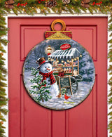 Puesto de chocolate caliente - Decoración navideña para puertas de D. Gelsinger - Decoración navideña de Papá Noel y muñeco de nieve - 8611087H-DG