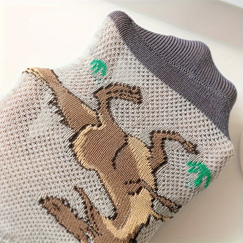 5 pares de calcetines invisibles con estampado de dinosaurio para niño, cómodos, transpirables, informales y suaves, ideales para actividades al aire libre.