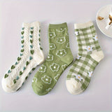 5 paires de chaussettes à imprimé floral, chaussettes mi-hautes douces et confortables, bas et collants pour femmes