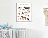 Farm Animals - Wooden Kids Room Decor - First day of school gift - ABC 123 Kids - Montessori Homeschool wooden poster I Educational Poster - Classroom Decor - 310215