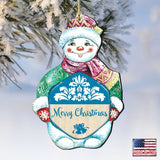 Merry Christmas Snowman Wooden Ornaments by G. DeBrekht - Christmas Santa Snowman Decor - 8116101-MC