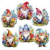 Juego de 6 imanes decorativos de madera con forma de gnomos de jardín de G. Debrekht - Decoración de Pascua y primavera - 8090030G-S6