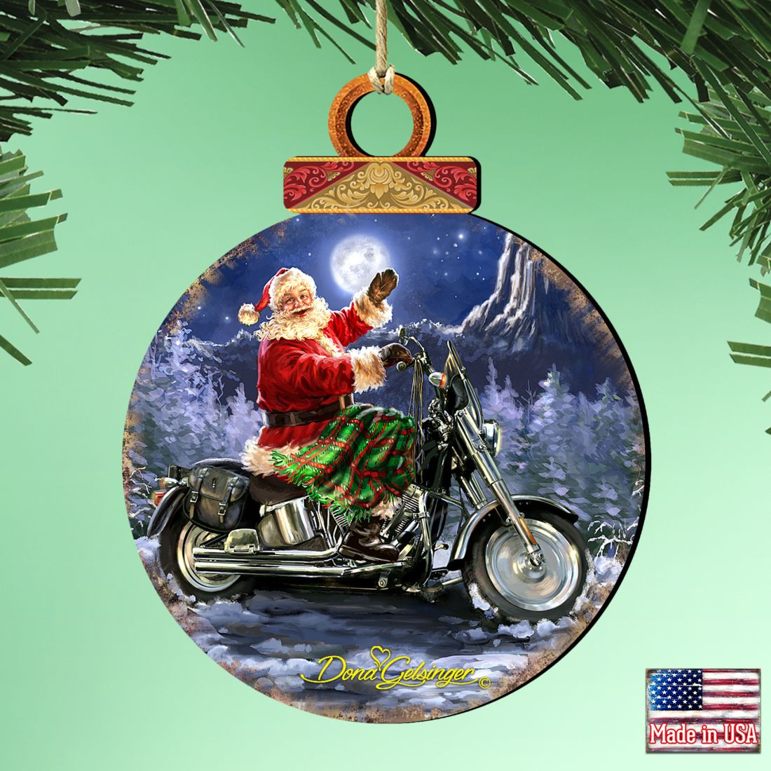 Santa Motorcycle Rider Wooden Ornaments by Gelsinger - Christmas Santa Snowman Decor - 8021029-1553