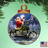 Santa Motorcycle Rider Wooden Ornaments by Gelsinger - Christmas Santa Snowman Decor - 8021029-1553