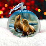 Coastal Sea Lions Glass Ornament by G. Debrekht - Wildlife Holiday Decor - 73388