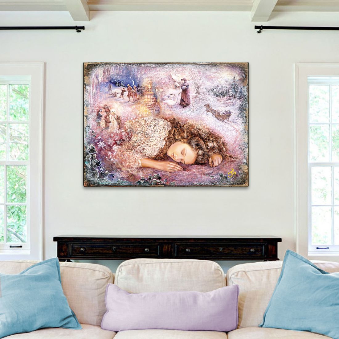 Arte mural de madera "Sueño invernal" de Josephine Wall - Decoración de fantasía - 852147-JW