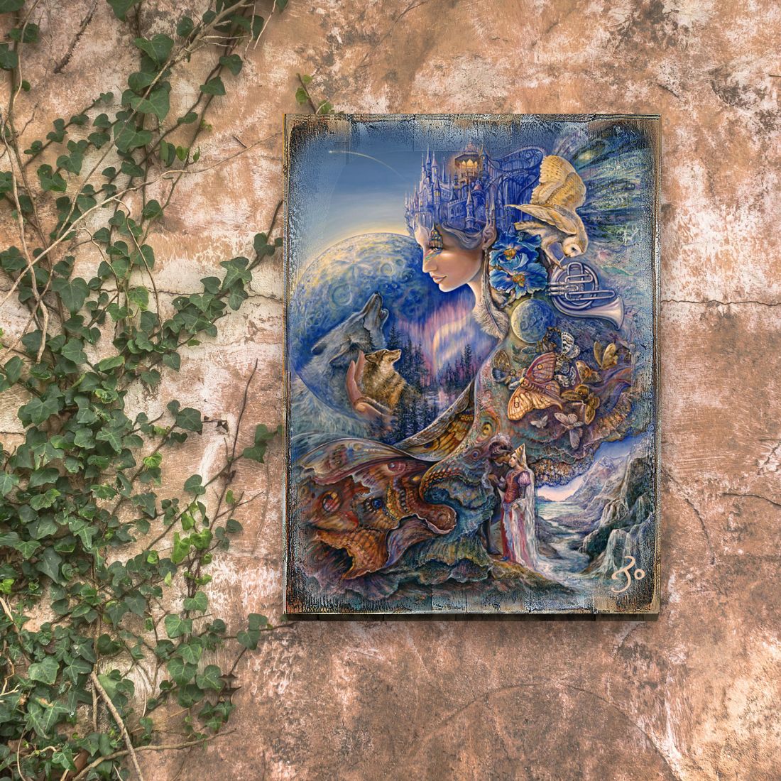 Once in a Blue Moon Fantasy Wooden Wall Art by Josephine Wall - Fantasy Decor - 852122-JW