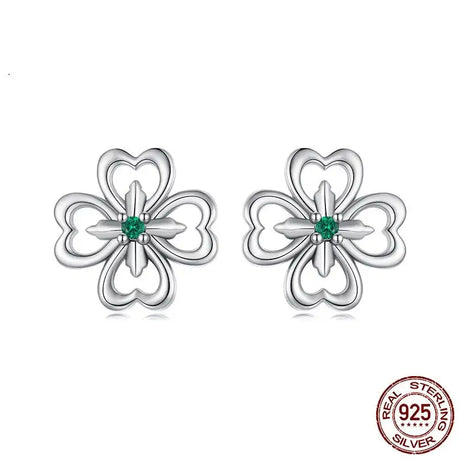 Lucky Four-Leaf Clover Stud Earrings Sterling Silver Plant - Lootquake