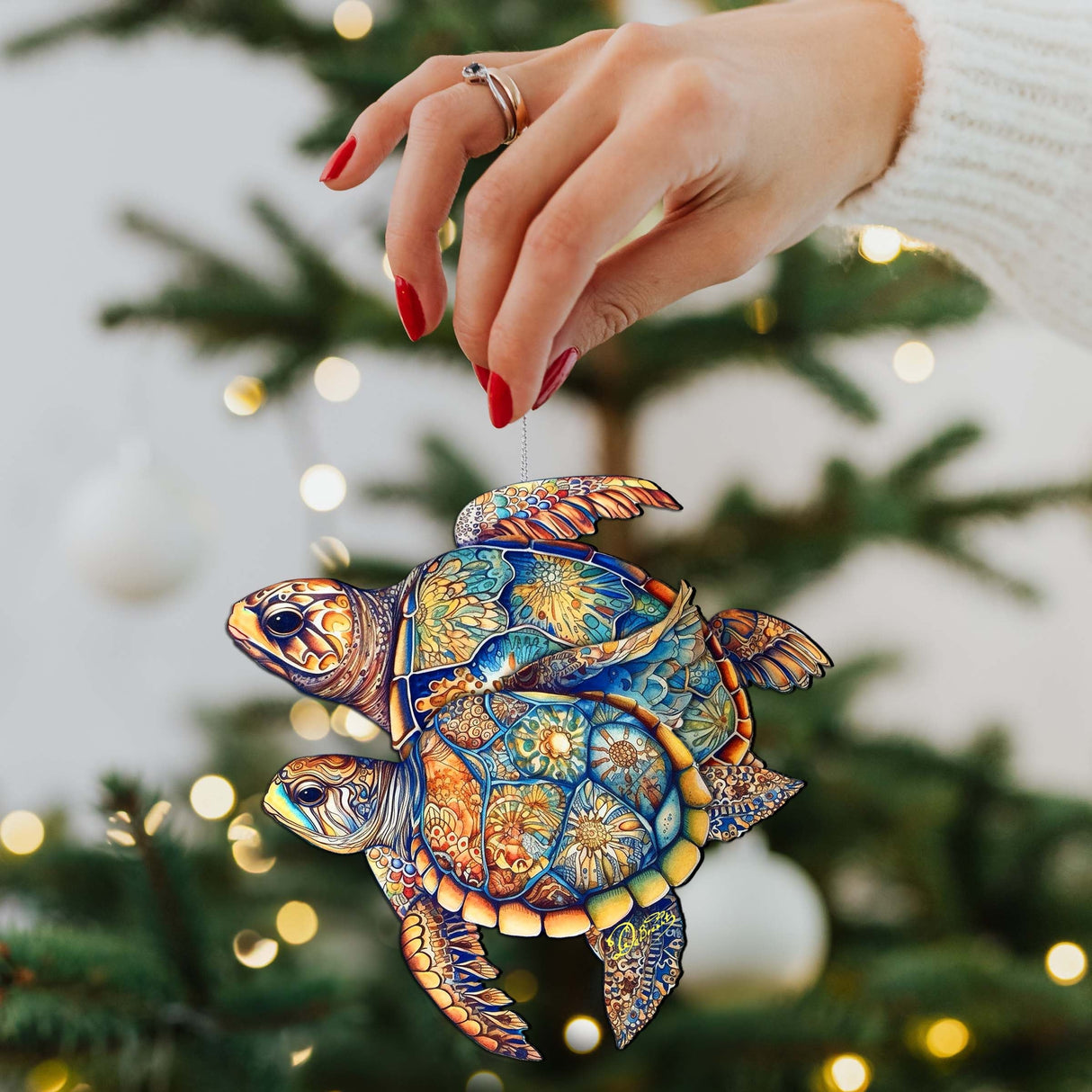 Coastal Decorations - Turtles Wooden Ornaments by G.Debrekht Coastal Holiday Decor - 8688192