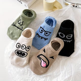 5 pares de calcetines con estampado de dibujos animados, divertidos y transpirables, de corte bajo, para mujer.
