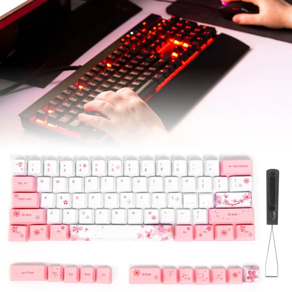 PBT Mechanical Keycaps with Cherry Blossom Design - Lootquake