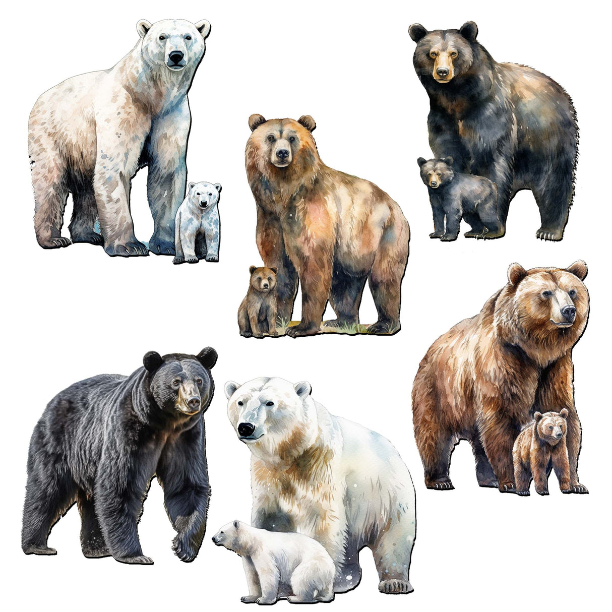 Bear Adventures Decorative Wooden Magnets Set of 6 by G. Debrekht - Wildlife Decor - 8090105G-S6