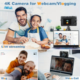 Cámara digital 4K de 48 MP, pantalla abatible de 3", enfoque automático, antivibración y zoom de 16x para fotografía y vídeo.