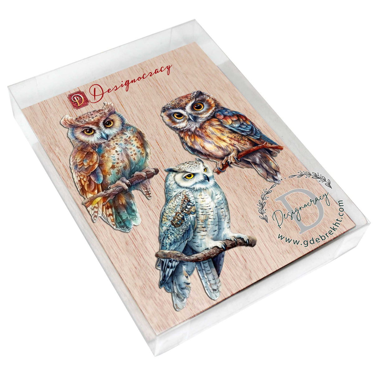 Night Owls Decorative Wooden Ornaments of 3 by G. Debrekht - Wildlife Decor - 8091004-S3