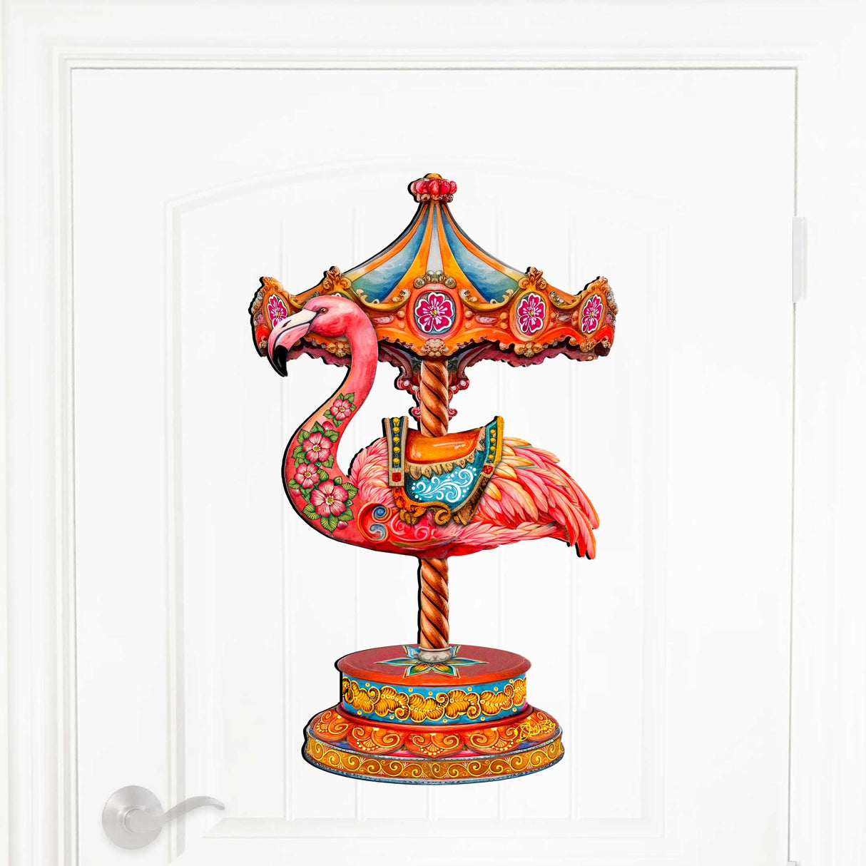 Pink Flamingo Carousel Holiday Door Decor by G. Debrekht - Love Kids Family Decor - 8652752H
