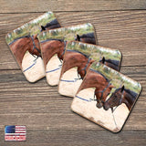 Horses Wooden Cork Coasters Gift Set of 4 by Nature Wonders - Nature Wildlife Decor  - 95370C-S4