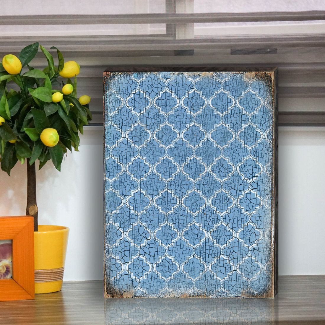 Arte mural rústico de madera azul con gráficos de G. DeBrekht - Decoración floral ornamental - 95003B