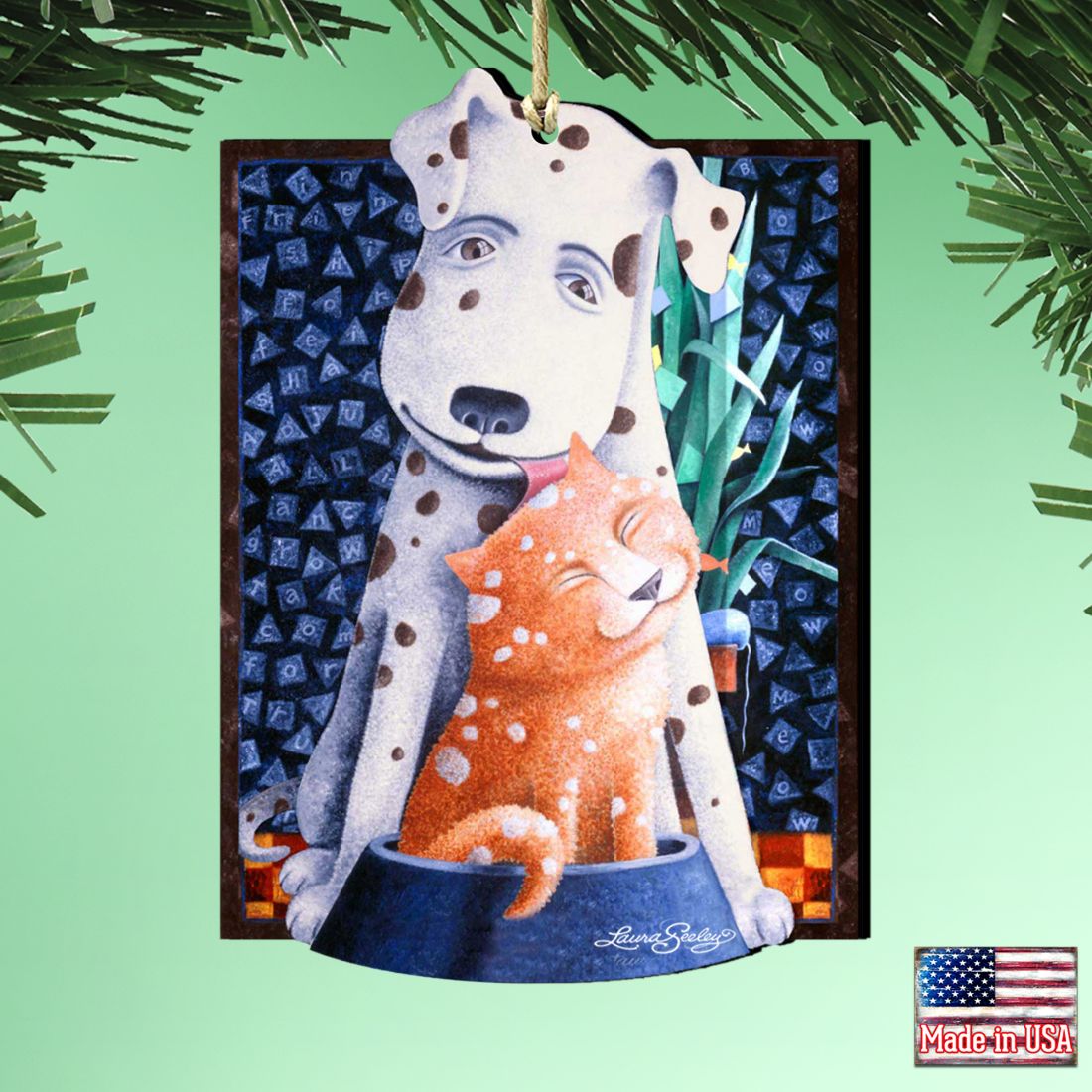 Friendship Wooden Ornaments Pets by Laura Seeley - Pets Dog and Cats Decor - 8511012-LS