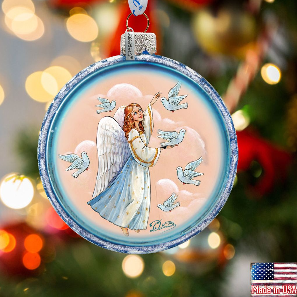 White Doves Angel Glass Ornament by G. DeBrekht - Nativity Holiday Decor - 73561C