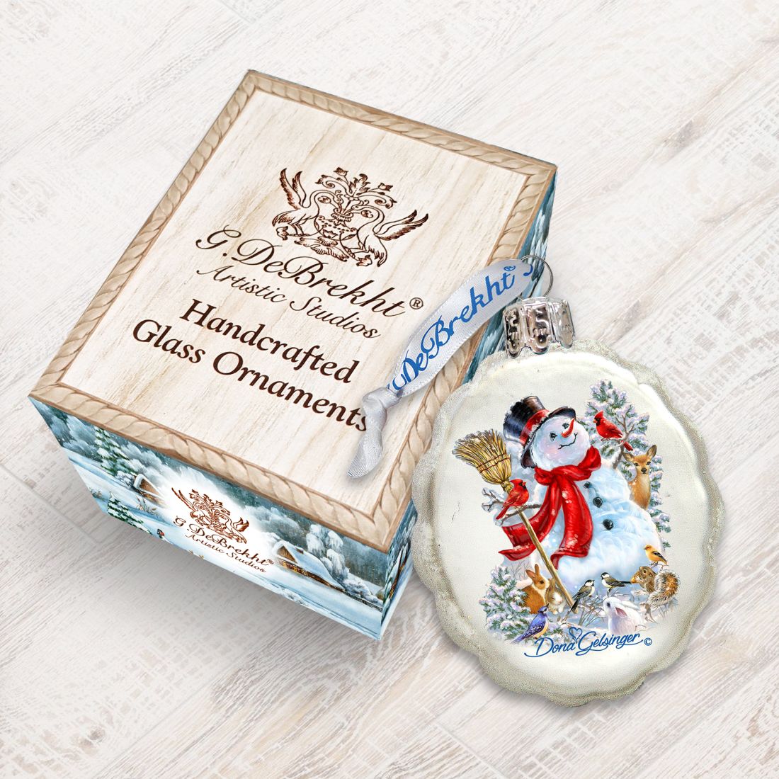 Adorno de vidrio de mercurio "Amigos del Bosque Escarchado" de D. Gelsinger - Decoración navideña de Papá Noel y muñeco de nieve - 778102-1624