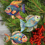 Coastal Fish Decorative Wooden Clip-on Ornaments Set of 3 by G. Debrekht - Coastal Decor - 8091034C-S3