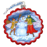 Palekh Building Snowman Wreath Glass Ornament by G. DeBrekht - Christmas Decor - 759-038