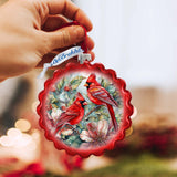 Cardinals Wreath Glass Ornament by G. Debrekht - Wildlife Holiday Decor - 759-052