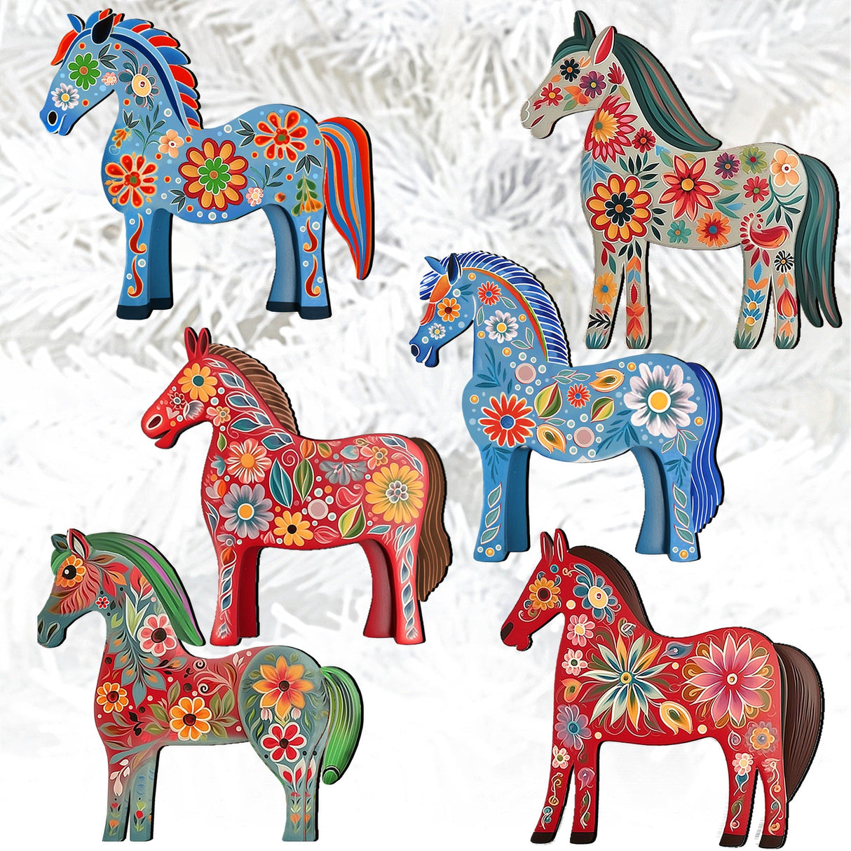 Danish Horses Decorative Wooden Clip-on Ornaments Set of 6 by G. Debrekht - Love Family Decor - 8090075C-S6