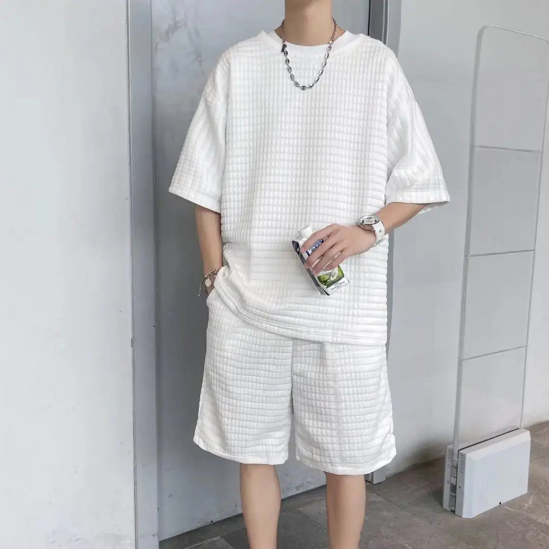 Loose Short Sleeve T-shirt Shorts Trendy Handsome Casual Two-piece Suit - Lootquake
