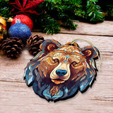 Adornos de madera con cara de oso y diseño de vitrales de G.Debrekht - Decoración navideña con temática de vida silvestre - 8710124-1